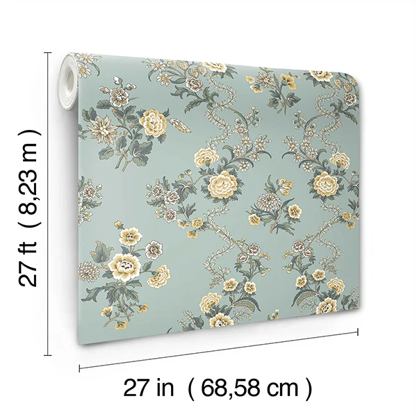 Antonina Vella VP1422 Genevieve Harbor Blue Floral Trail Wallpaper - Image 3