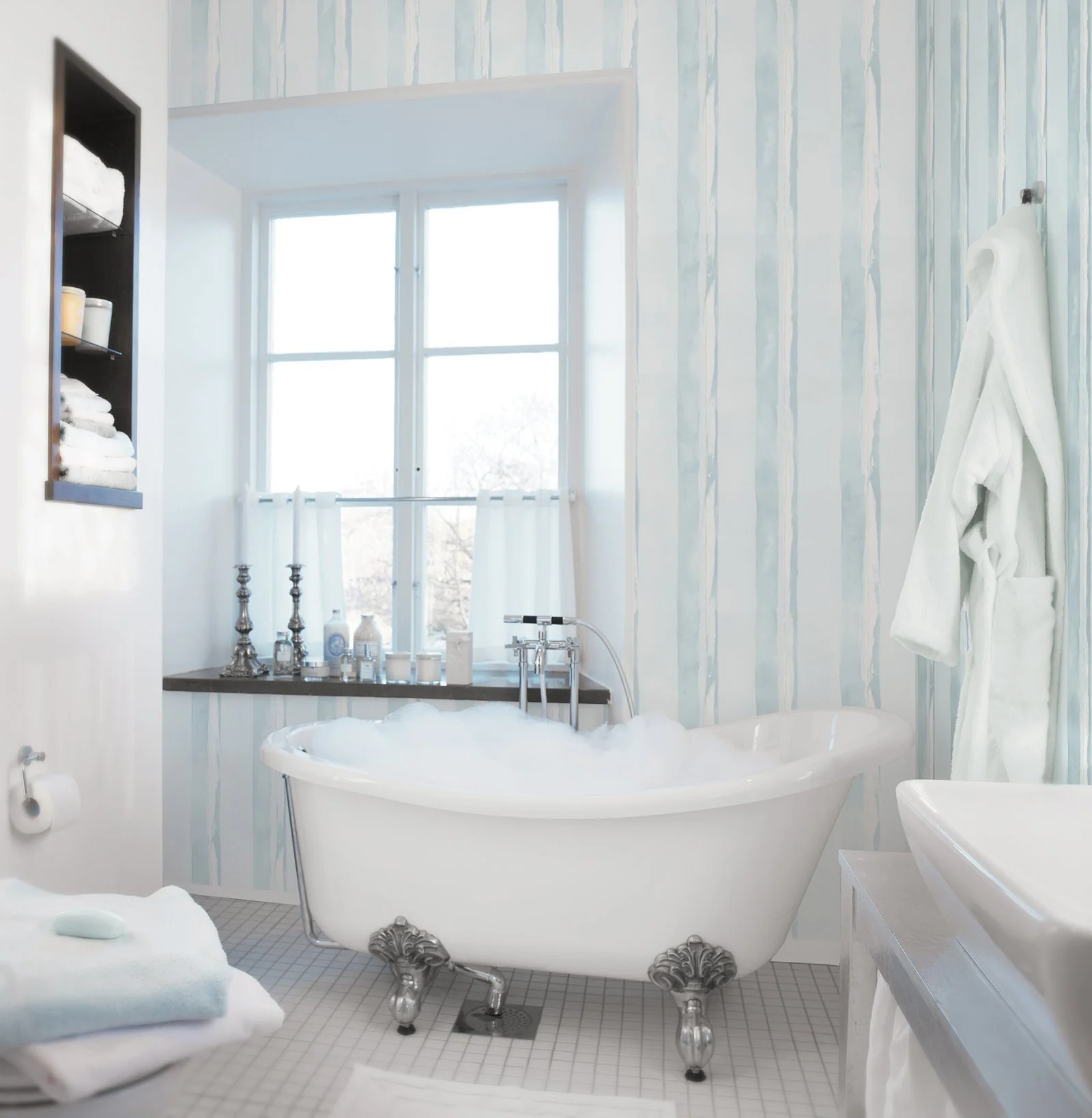 Galerie G67591 WATERCOLOUR STRIPE Blue Wallpaper - Image 2