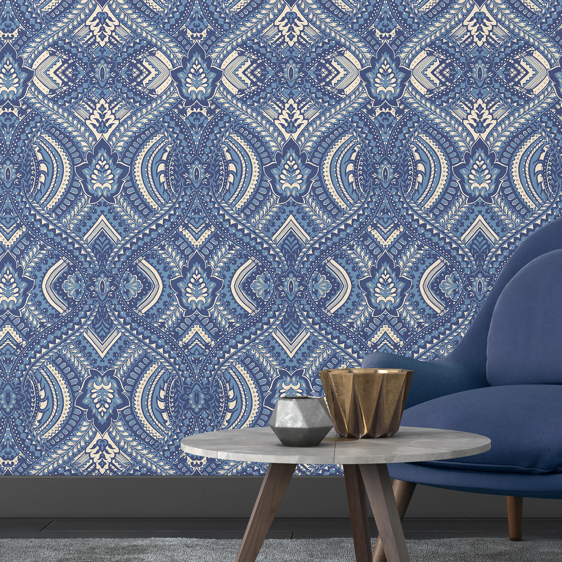 Hoopla Walls HWA1036PU Ogee Navy Blue Peel and Stick Wallpaper - Image 5