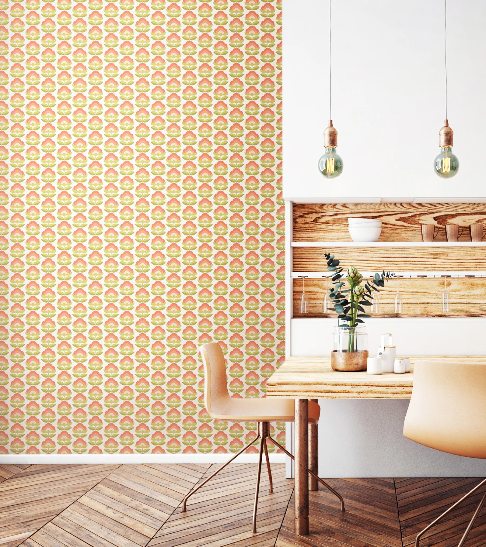 Hoopla Walls HWA1169PU Retro Flower Apricot Mix Peel and Stick Wallpaper - Image 2
