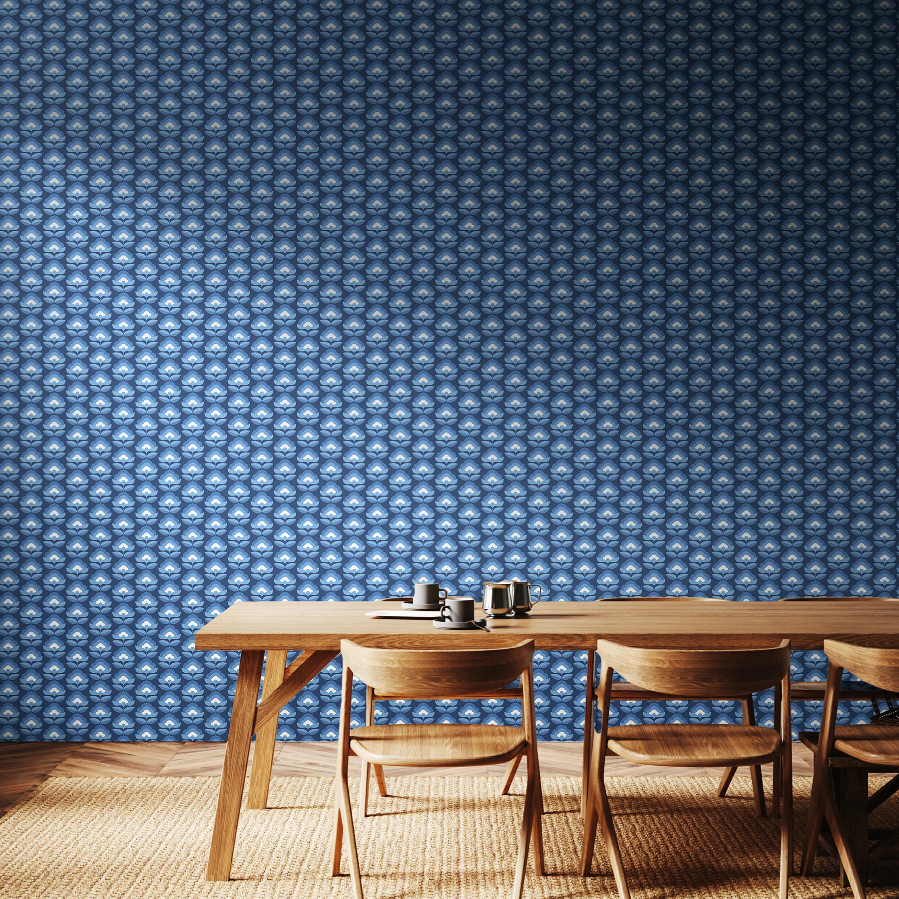Hoopla Walls HWA1175PU Retro Flower Indigo Mix Peel and Stick Wallpaper - Image 4