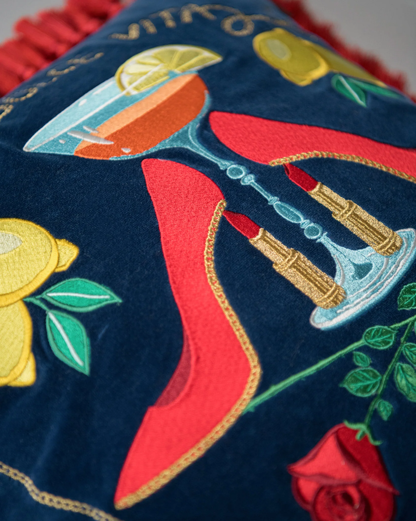 MindtheGap LA DOLCE VITA Embroidered Velvet Cushion LC40211 Cushions