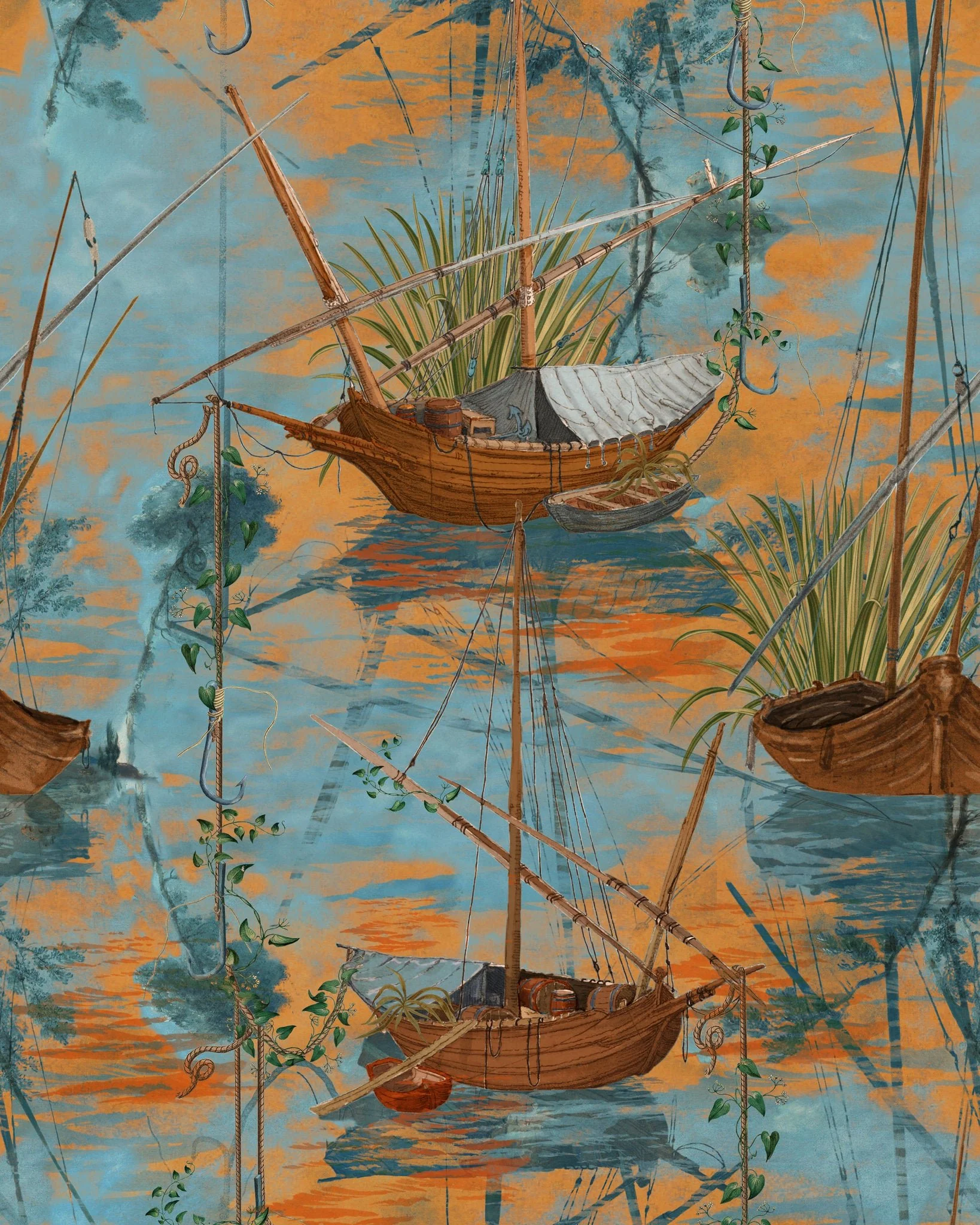 MindtheGap MOORED BOATS Aquarius WP20724 Wallpaper