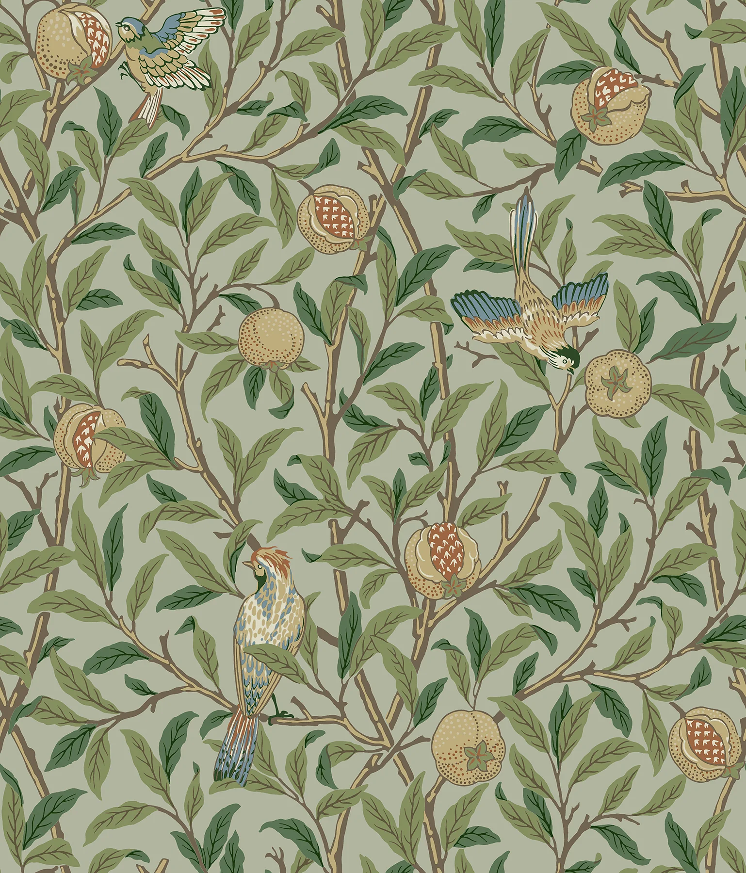 Morris & Co. MCS6592 Bird and Pomegranate Bayleaf and Forest Peel and Stick Wallpaper