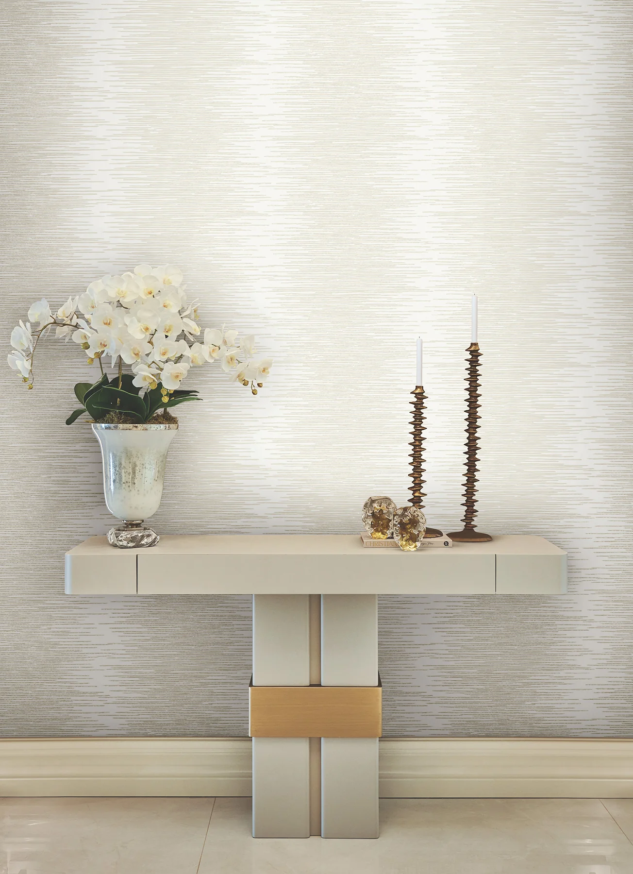 Ronald Redding VR1506 Operetta White Metallic Columns Wallpaper - Image 5