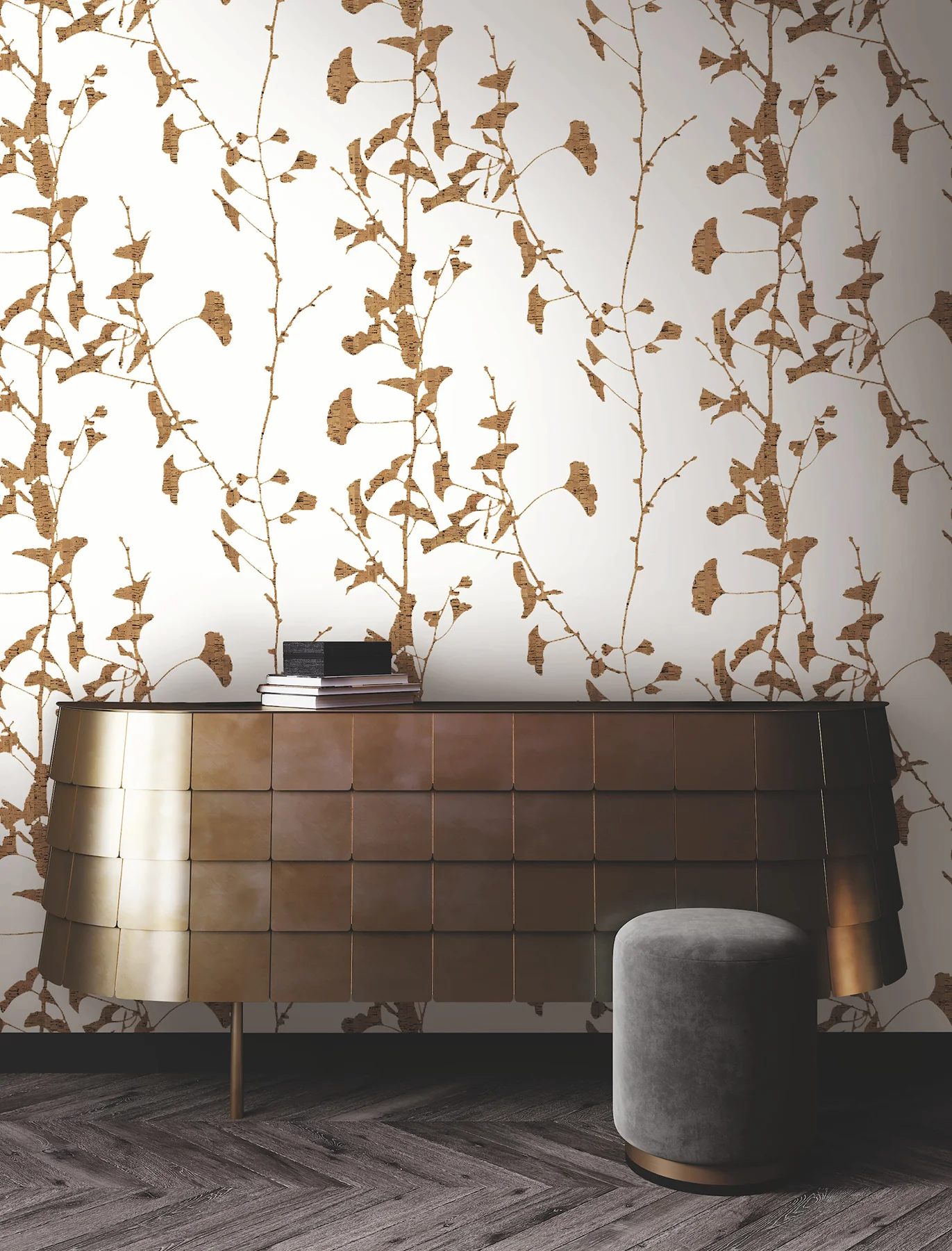 Ronald Redding VR1509 Ginkgo Silhouette Light Brown Cork Wallpaper - Image 4