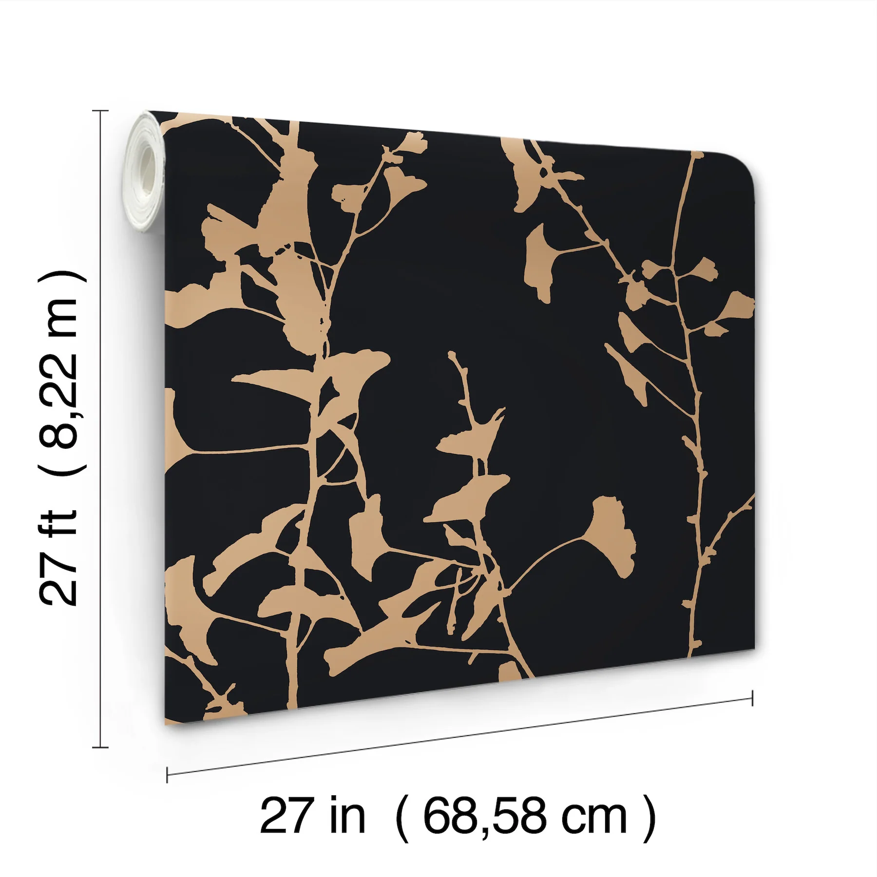 Ronald Redding VR1512 Ginkgo Silhouette Black & Gold Cork Wallpaper - Image 3