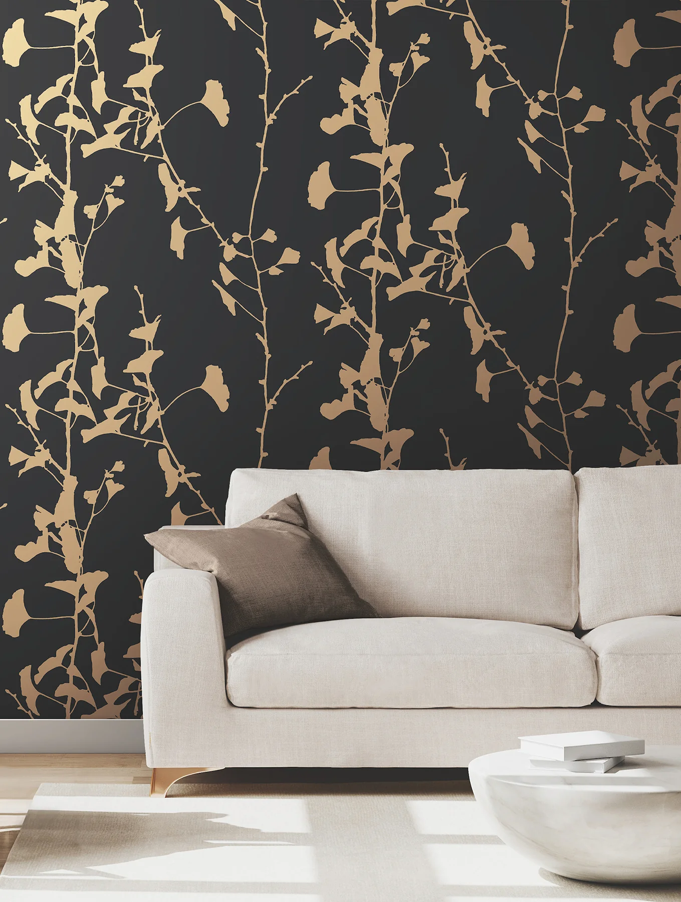 Ronald Redding VR1512 Ginkgo Silhouette Black & Gold Cork Wallpaper - Image 6