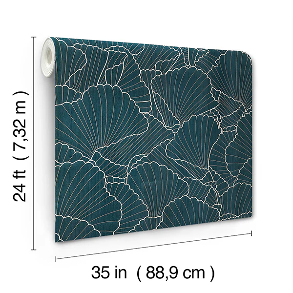 Ronald Redding YGL7000 Shell Wood Veneer Navy Metallic Wallpaper - Image 3