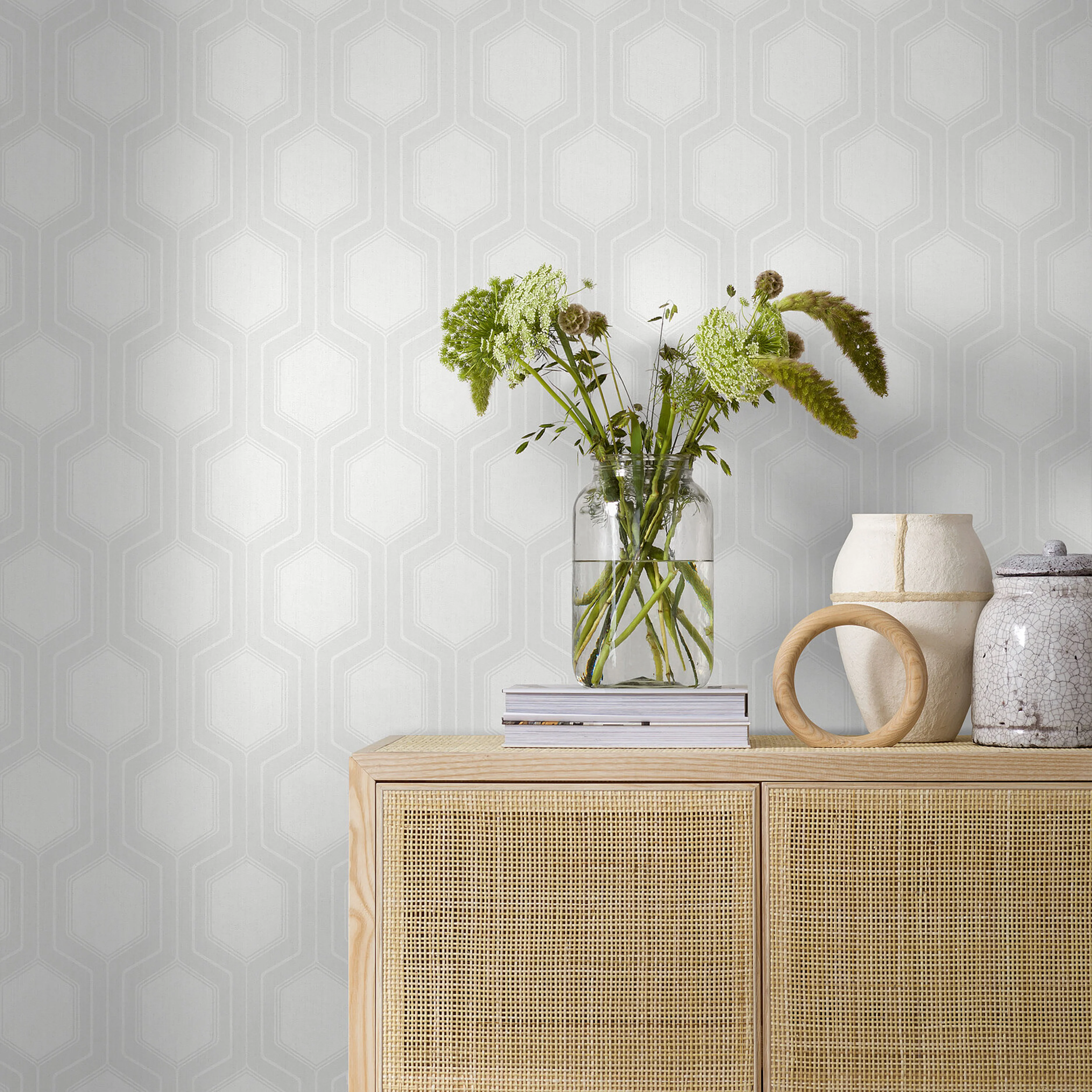 Schumacher 9305 Graphic Hexagon Bone Wallpaper - Image 6