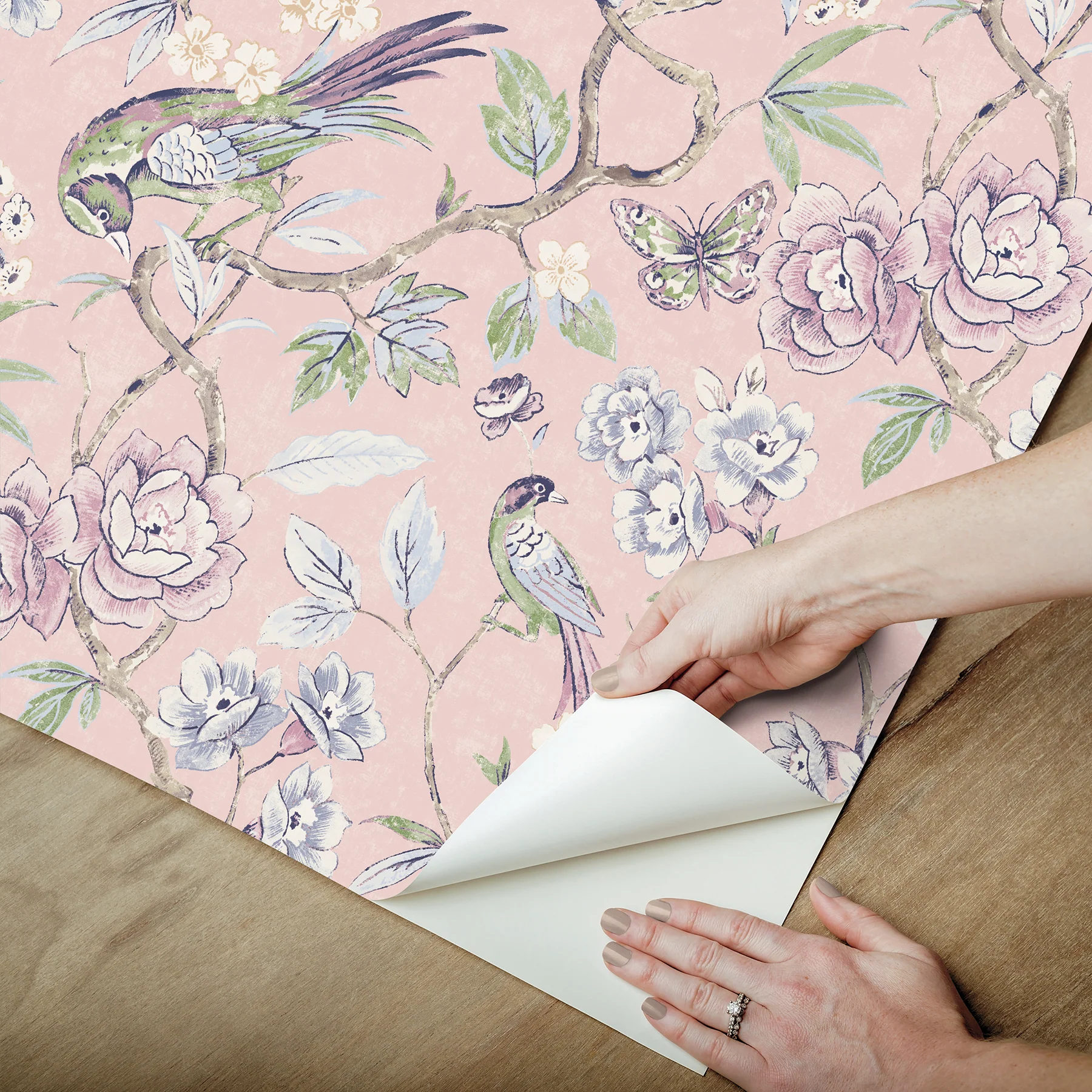 Waverly WVS6471 Aviary Garden Pink Peel and Stick Wallpaper - Image 3