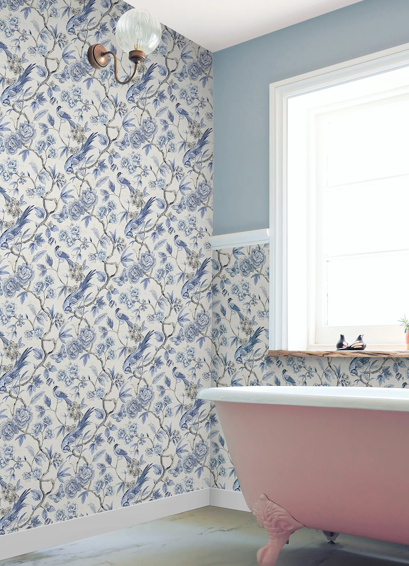 Waverly WVS6472 Aviary Garden Blue Peel and Stick Wallpaper - Image 5