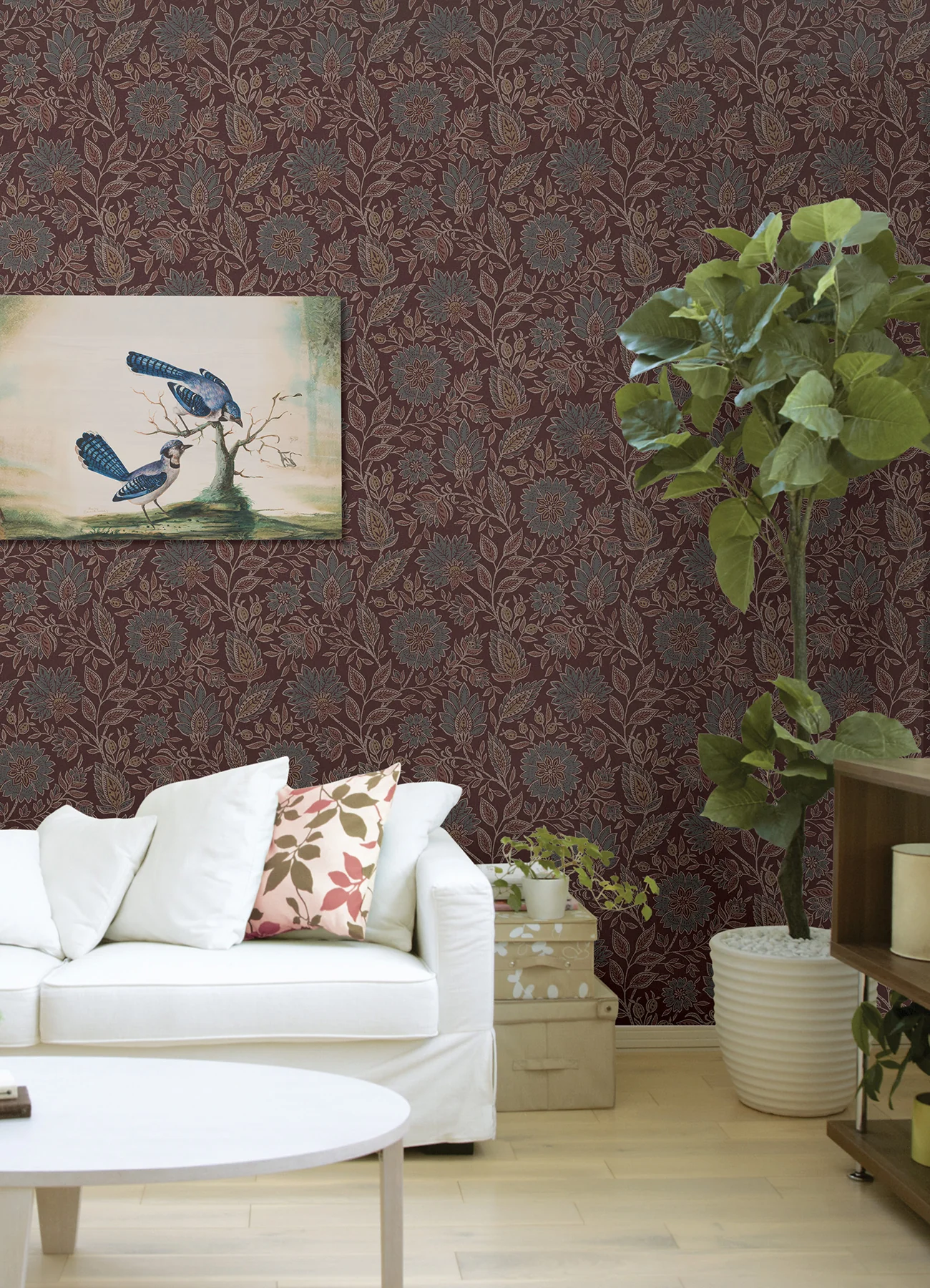 Waverly WVS6479 Indira Aster Maroon Peel and Stick Wallpaper - Image 5
